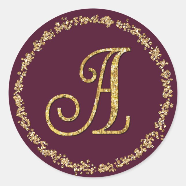 Sticker Rond Monogramme de bordure de paillettes dorées 3 Coule (Devant)