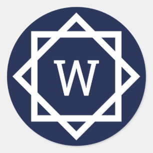 Sticker Rond Monogramme de bordure graphique Preppy