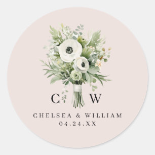 Sticker Rond Monogramme de bouquet mariage