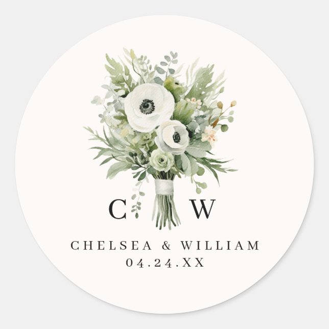 Sticker Rond Monogramme de bouquet mariage (Devant)