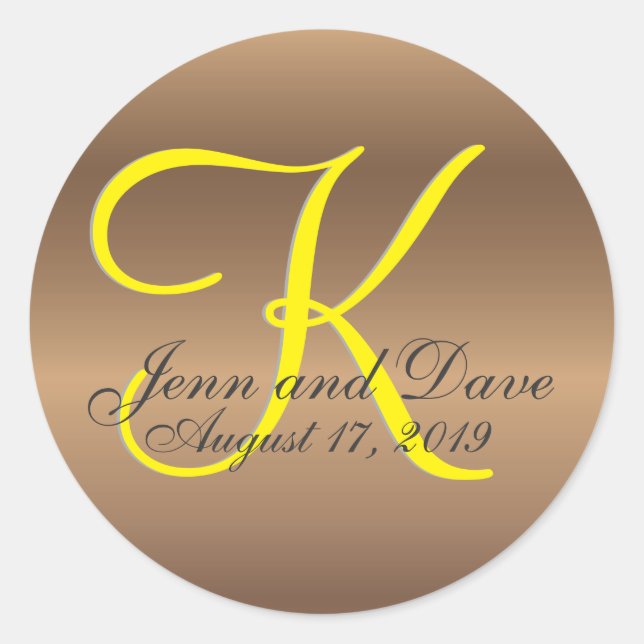 Sticker Rond Monogramme de bronze 🔑 Pecan élégant (Devant)