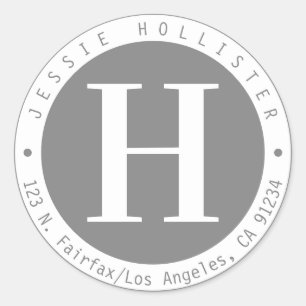 Sticker Rond Monogramme de cadre gris et blanc Adresse de retou