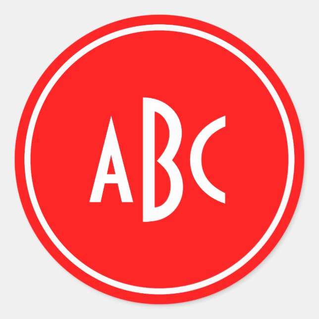 Sticker Rond Monogramme de cercle d'anneau rouge et blanc (Devant)