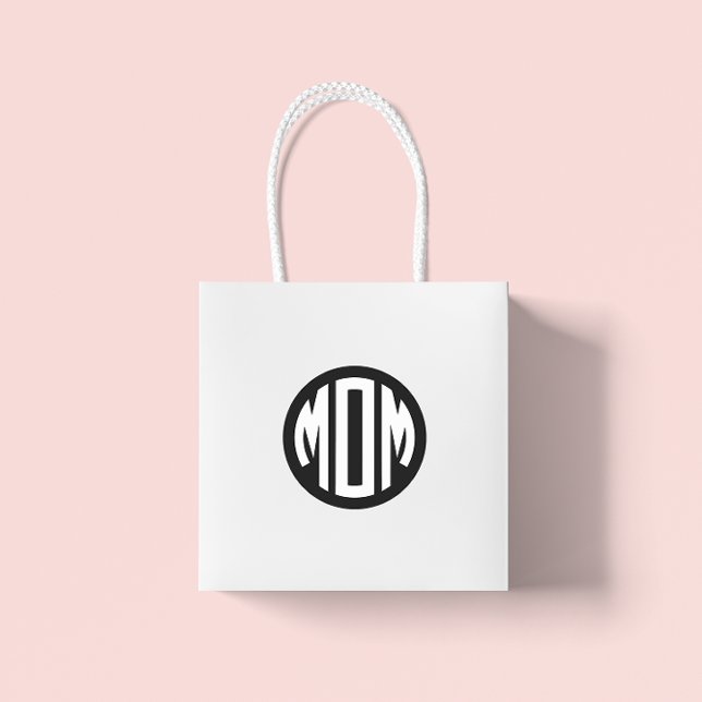 Sticker Rond Monogramme de cercle noir et blanc MAMAN (MOM Monogram Sticker)
