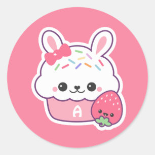 Sticker Rond Monogramme de choucke de lapin mignon