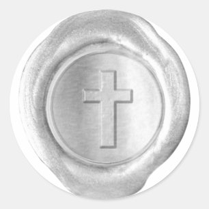 Sticker Rond Monogramme de cire - Argent - Croix -