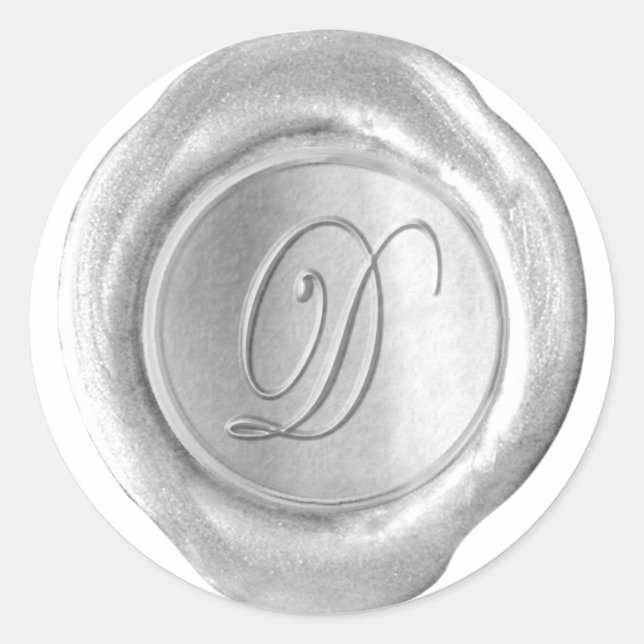 Sticker Rond Monogramme de cire - Argent - Script D - (Devant)