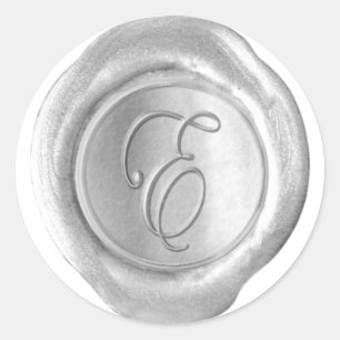 Sticker Rond Monogramme de cire - Argent - Script E -
