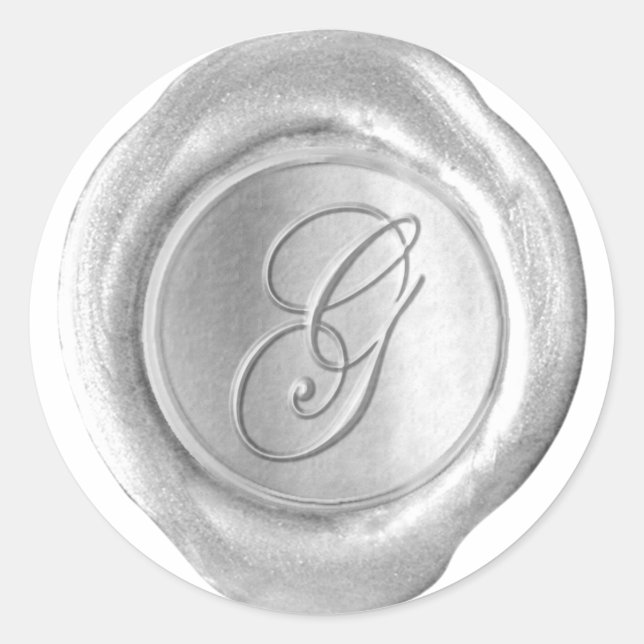 Sticker Rond Monogramme de cire - Argent - Script G - (Devant)
