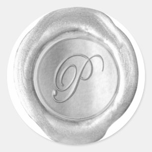 Sticker Rond Monogramme de cire - Argent - Script P -