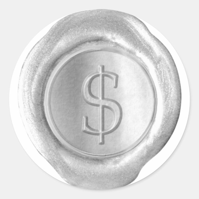 Sticker Rond Monogramme de cire - Argent - Serif $ - (Devant)