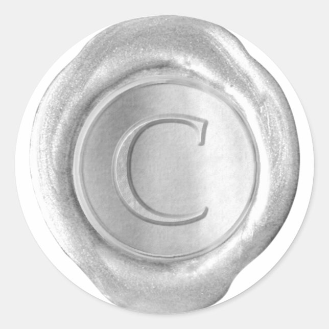 Sticker Rond Monogramme de cire - Argent - Serif C - (Devant)