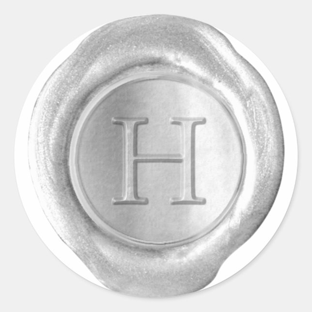 Sticker Rond Monogramme de cire - Argent - Serif H - (Devant)