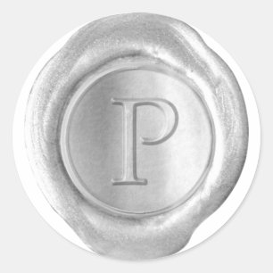 Sticker Rond Monogramme de cire - Argent - Serif P -