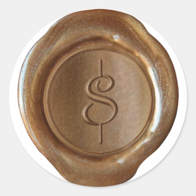 Sticker Rond Monogramme de cire - Cuivre - Script $ - (Devant)