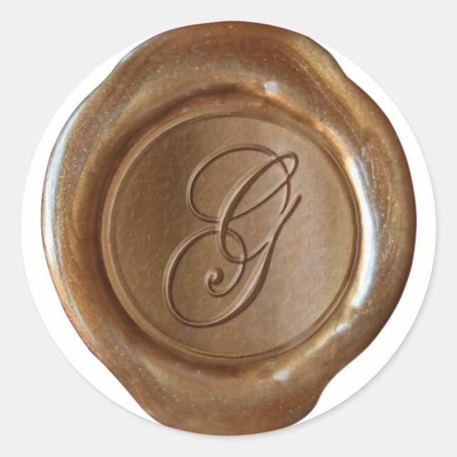 Sticker Rond Monogramme de cire - Cuivre - Script G - (Devant)