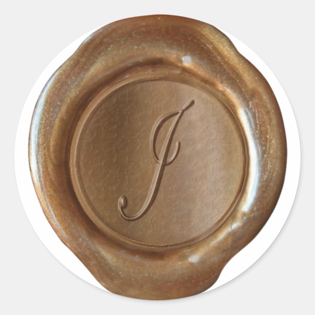 Sticker Rond Monogramme de cire - Cuivre - Script J - (Devant)