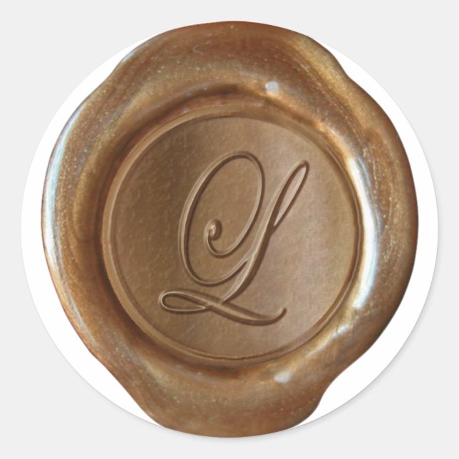 Sticker Rond Monogramme de cire - Cuivre - Script L - (Devant)