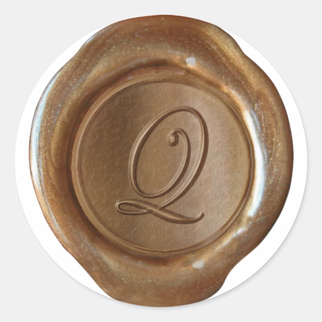 Sticker Rond Monogramme de cire - Cuivre - Script Q - (Devant)