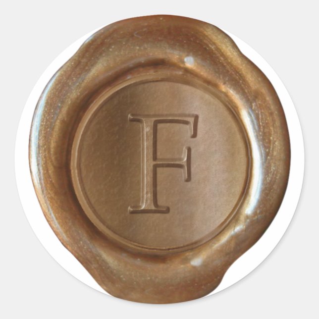 Sticker Rond Monogramme de cire - Cuivre - Serif F - (Devant)