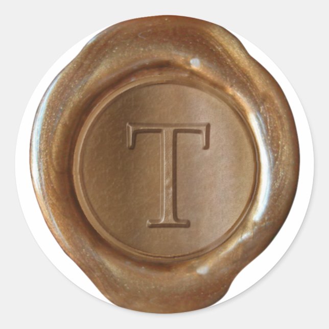 Sticker Rond Monogramme de cire - Cuivre - Serif T - (Devant)