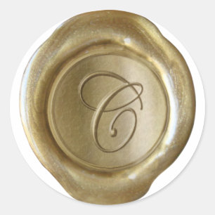 Sticker Rond Monogramme de cire - Or - Script C -