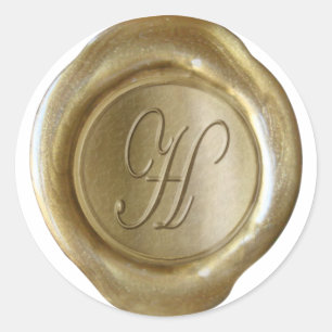 Sticker Rond Monogramme de cire - Or - Script H -