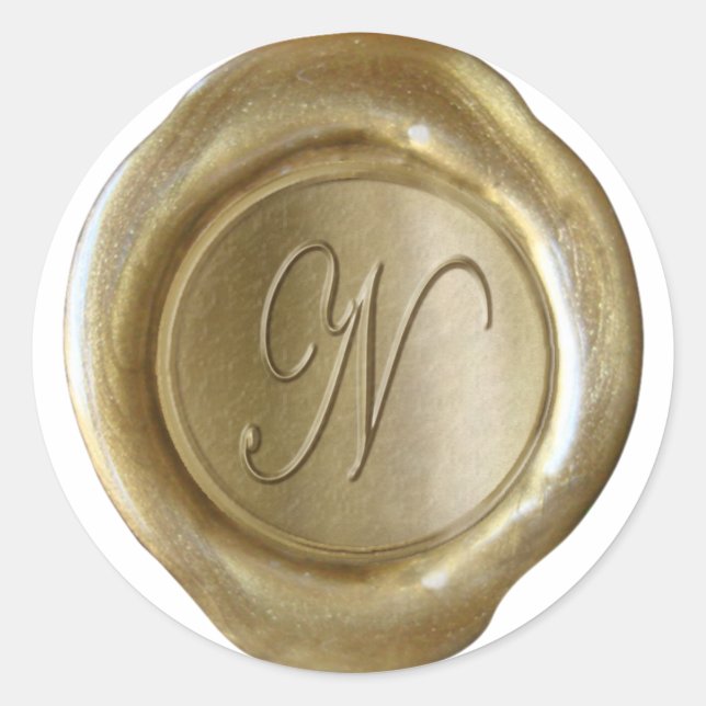 Sticker Rond Monogramme de cire - Or - Script N - (Devant)