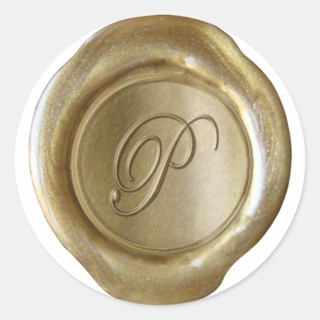 Sticker Rond Monogramme de cire - Or - Script P - (Devant)