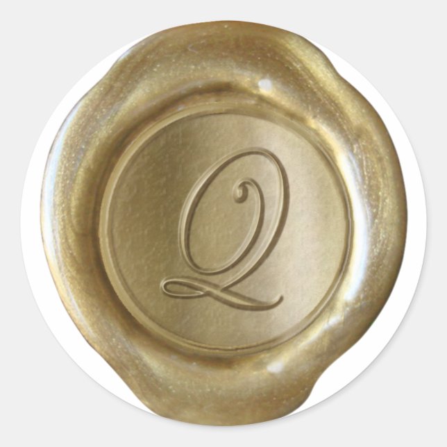 Sticker Rond Monogramme de cire - Or - Script Q - (Devant)