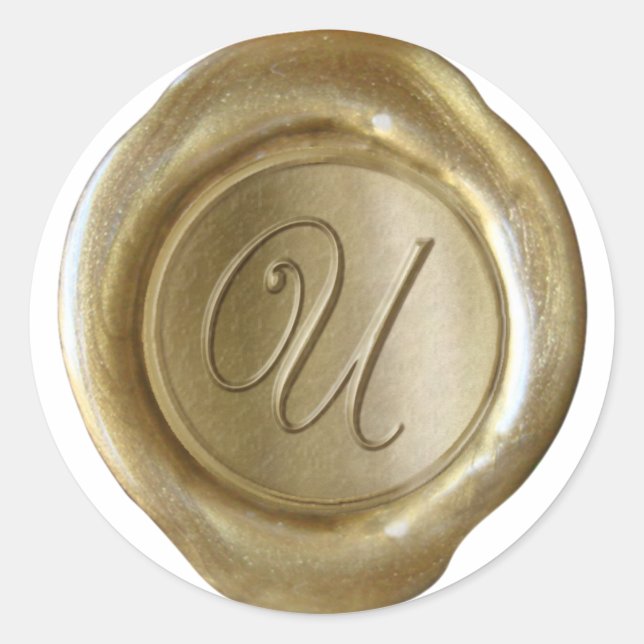 Sticker Rond Monogramme de cire - Or - Script U - (Devant)