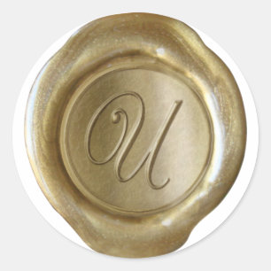 Sticker Rond Monogramme de cire - Or - Script U -