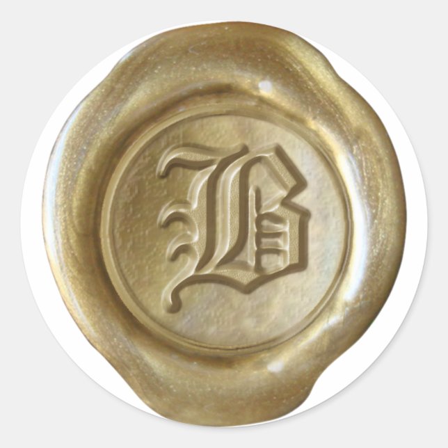 Sticker Rond Monogramme de cire - Or - Vieux anglais - Lettre B (Devant)