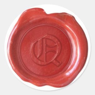 Sticker Rond Monogramme de cire - Rouge - Ancien Anglais - Lett