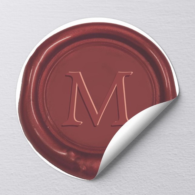 Sticker Rond Monogramme de cire rouge Mariage classique Favoris (Créateur téléchargé)
