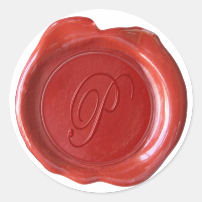 Sticker Rond Monogramme de cire - Rouge - Script P - (Devant)