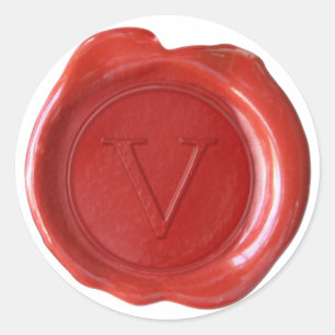 Sticker Rond Monogramme de cire - Rouge - Serif V -
