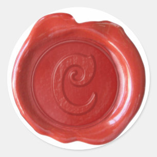 Sticker Rond Monogramme de cire - Rouge - Victorien C -