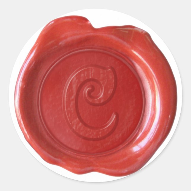 Sticker Rond Monogramme de cire - Rouge - Victorien C - (Devant)