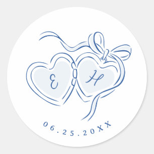 Sticker Rond Monogramme de cœurs dessinés à la main pour mariag