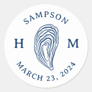 Sticker Rond Monogramme de coquille d'huître marine avec nom Da