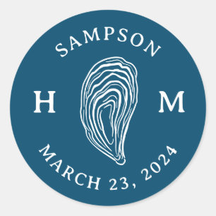 Sticker Rond Monogramme de coquille d'huître marine avec nom Da