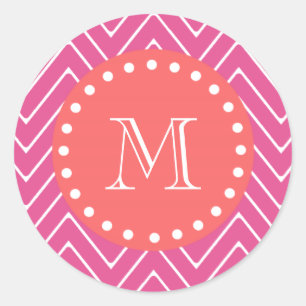 Sticker Rond Monogramme de corail du motif   de Chevron de