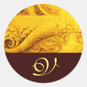 Sticker Rond MONOGRAMME DE CORNUCOPIE, jaune or clair