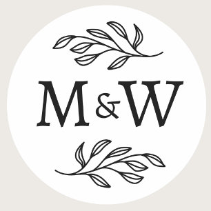 Sticker Rond Monogramme de couple de mariage Élégant Botanique