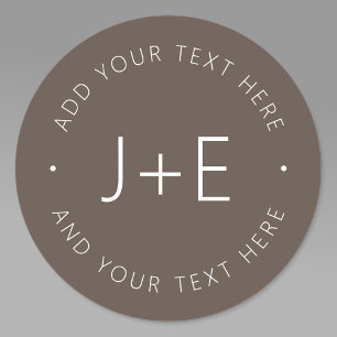 Sticker Rond Monogramme de couples DIY marron élégant & Texte m