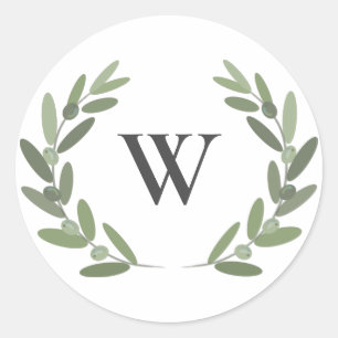 Sticker Rond monogramme de courge de branche d'olivier vert