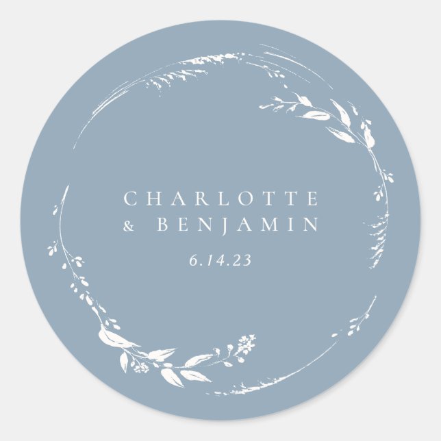 Sticker Rond Monogramme de couronne florale bleu foncé personna (Devant)