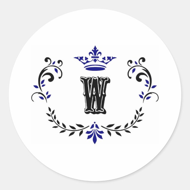 Sticker Rond Monogramme de couronne 'W' (Devant)