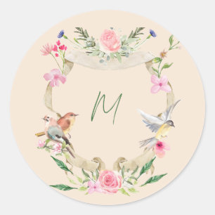 Sticker Rond Monogramme de crête florale Neutre hommes